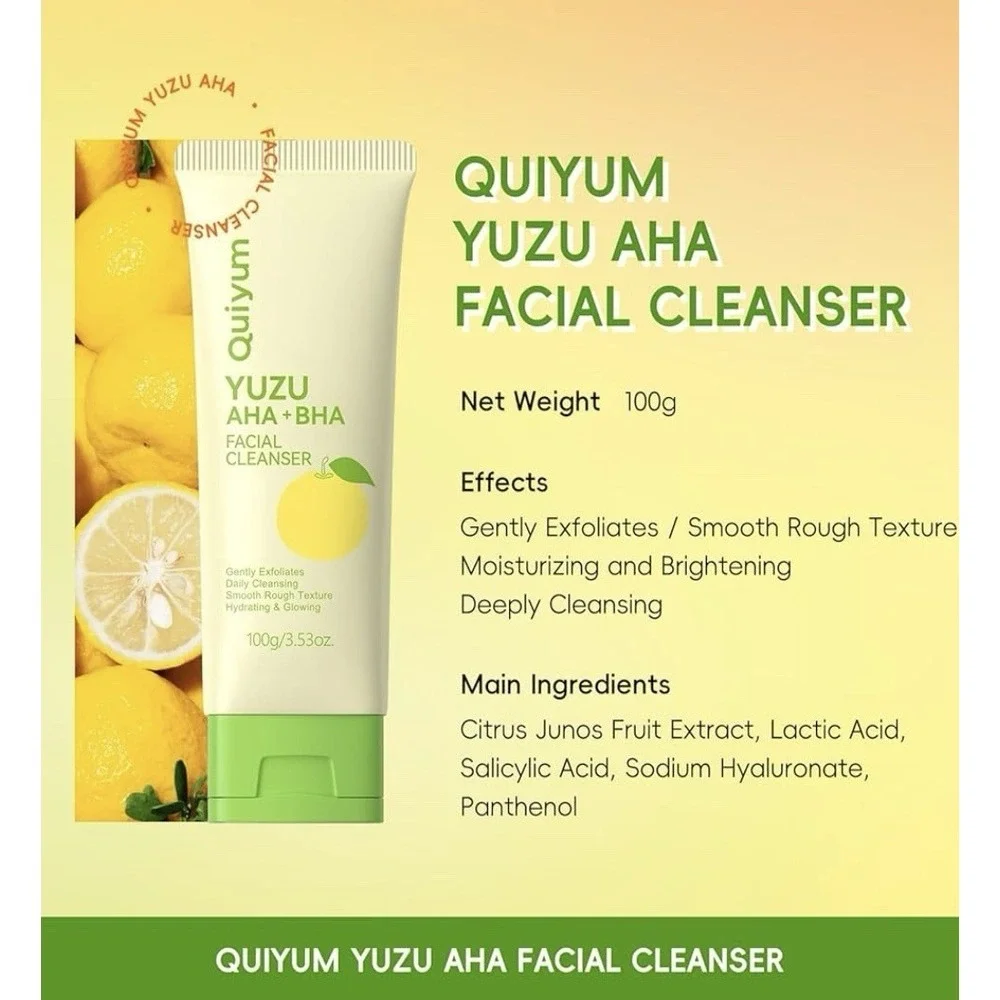 New Quiyum Yuzu AHA BHA Facial‎ Cleanser 100g 3.53oz Exfoliating Hydrating Wash